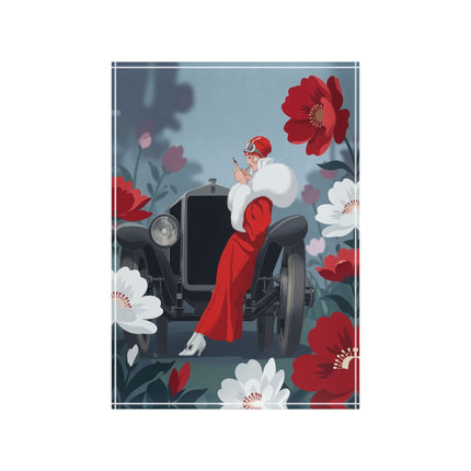 ❤️🚘 The Lady Of The Red Roadster Acrylic Art Block – Art Deco Motoring Elegance