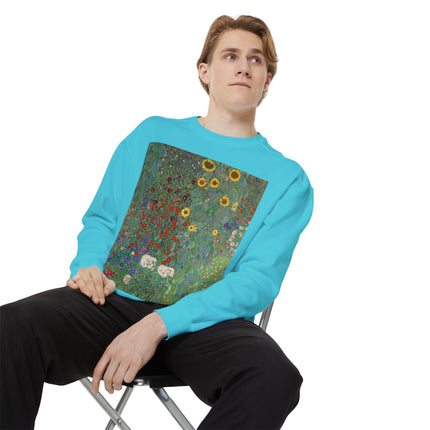Farm Garden with Sunflowers by Gustav Klimt Unisex Garment-Dyed Sweatshirt
