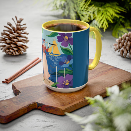 The Lady Of The Golden Horizon Colorful Mugs – Art Deco Coastal Elegance