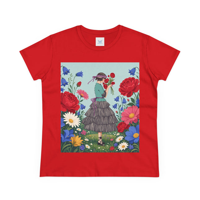 🌹💙 The Rose Bouquet Promenade Cotton Tee – Art Deco Floral Whimsy
