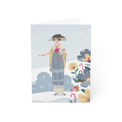 🌹❄️ The Lady Of The Winter Rose Greeting Card – Art Deco Holiday Elegance