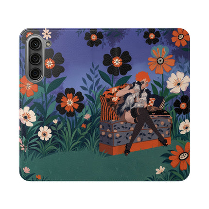 🌺🐈 The Lady Of The Midnight Garden Cat Flip Case – Art Deco Floral Fantasy