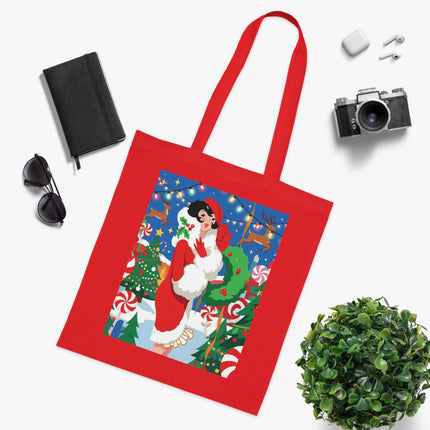 🍬🎄 The Lady Of The Peppermint Christmas Garden Cotton Tote Bag – Art Deco Holiday Fantasy