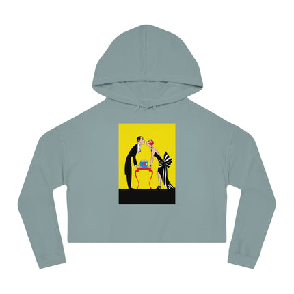 A Moment of Elegance: A Passionate Embrace Amidst Golden Splendor Women’s Cropped Hooded Sweatshirt