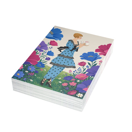 🐇🌺 The Little Rabbit Garden Postcards With Envelopes – Art Deco Floral Whimsy