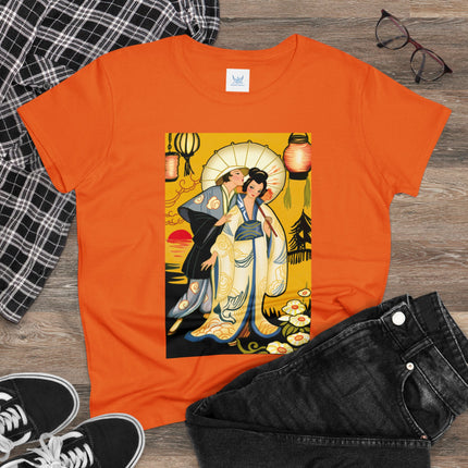 Golden Embrace: A Serene Moment of Love Women's Midweight Cotton Tee