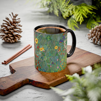 Farm Garden with Sunflowers by Gustav Klimt Colorful Mugs (11oz, 15oz)