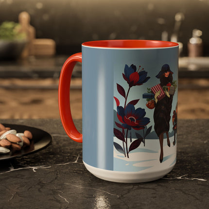 🎁🌺 The Christmas Gift Garden Stroll Colorful Mug – Art Deco Holiday Fantasy