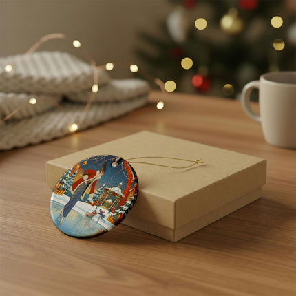 ⛸️🎄 The Christmas Skating Pavilion Ceramic Ornament – Art Deco Holiday Fantasy