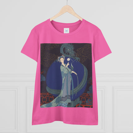 🐉🪷 The Lady Of The Lotus Dragon Cotton Tee – Art Deco Asian Fantasy