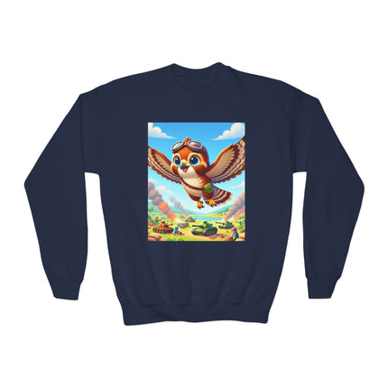 Red-Tailed Hawk in Battle Youth Crewneck Sweatshirt – Flight, Focus & Fearless Energy