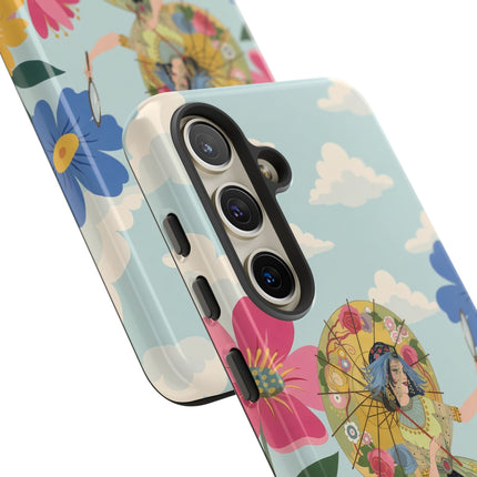 🌸🪞 The Floral Parasol Reflection Phone Case – Art Deco Garden Fantasy