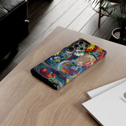 Floral Fishbowl Still Life Phone Case – Vibrant Harmony & Colorful Life