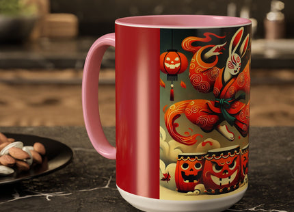 Jack-O’-Lantern Drums & The Kabuki Rabbit Colorful Mugs (11oz, 15oz)