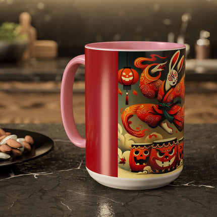 Jack-O’-Lantern Drums & The Kabuki Rabbit Colorful Mugs (11oz, 15oz)