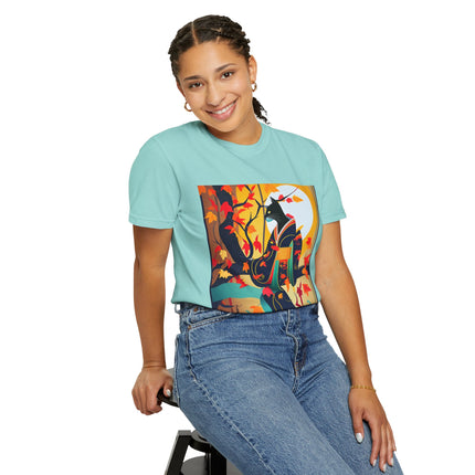 Black Cat in Kimono Unisex Garment-Dyed T-shirt