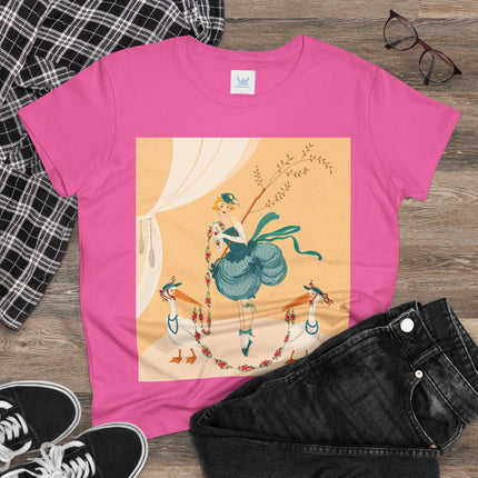 🌸🪽 The Lady And The Garden Storks Cotton Tee – Art Deco Floral Whimsy