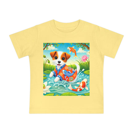 Koi Pond Puppy Baby T-Shirt – Playful Splashes & Serene Beauty