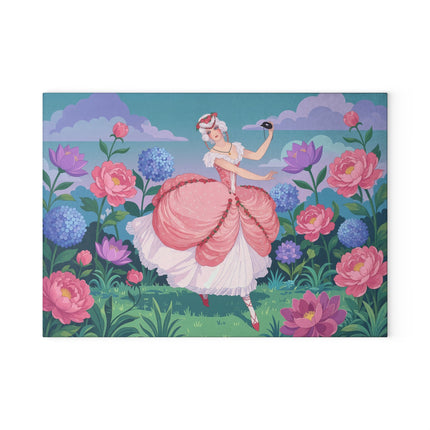🌸🎭 The Rose Garden Masquerade Glass Cutting Board – Art Deco Floral Elegance