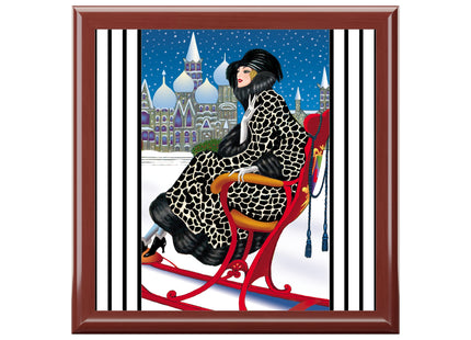 Elegant Winter Woman in Sleigh Jewelry Box