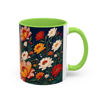 🌺🐦 The Enchanted Birdcage Garden Colorful Mug – Art Deco Floral Fantasy