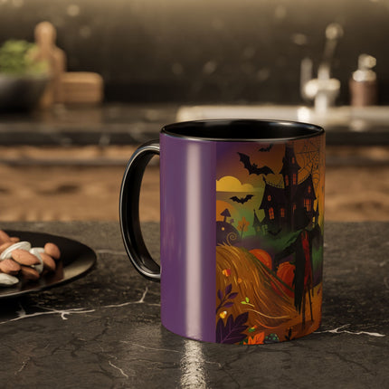 🌙🎃 The Scarecrow Of Haunted Hollow Colorful Mug – Whimsical Halloween Mystery