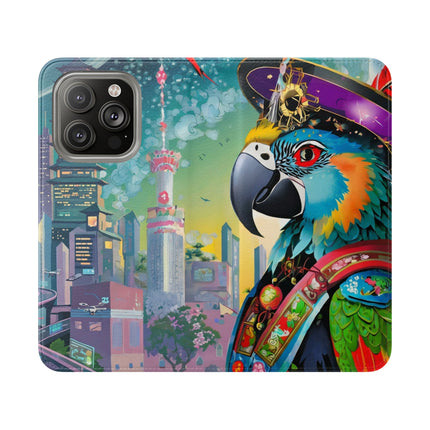 🦜⚡ Tech Plumes Flip Case – Neon Feathers & Futuristic Brilliance