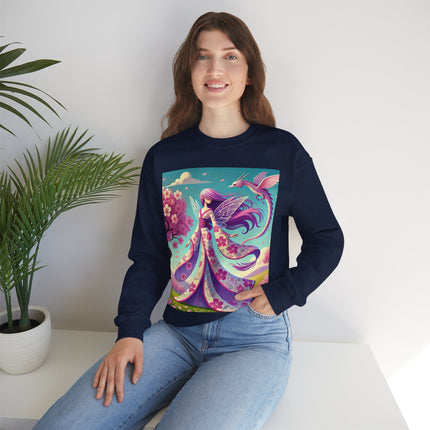 Petals in the Wind: The Kimono Fairy and the Sky Dragon Heavy Blend™ Crewneck Sweatshirt