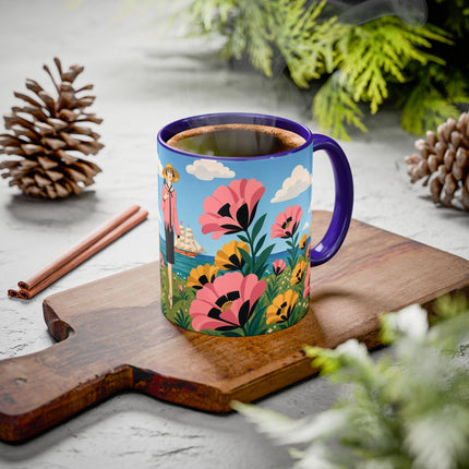 🌸⛵ The Seaside Blossom Promenade Colorful Mug – Art Deco Coastal Elegance