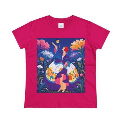 🐦🌸 The Enchanted Birdsong Cotton Tee – Art Deco Garden Whimsy