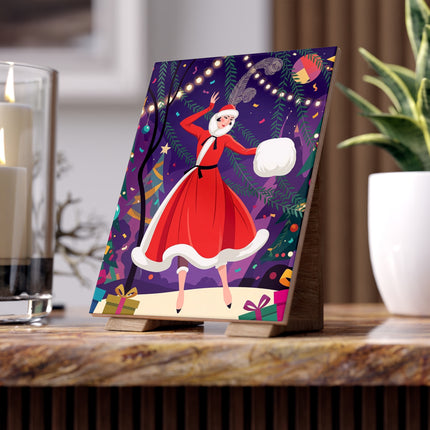 ❄️🎄 The Christmas Snowball Dance Ceramic Tile – Art Deco Holiday Whimsy