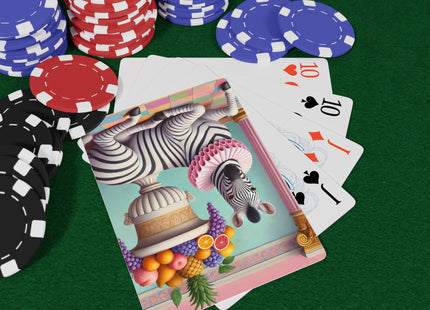 Still Life with Zebra, Fruit, and Pink Columns Playing Cards