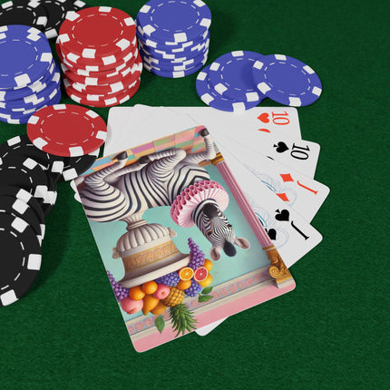 Still Life with Zebra, Fruit, and Pink Columns Playing Cards