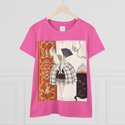 🪭🖤 The Lady With The Black Fan Cotton Tee – Art Deco Fashion Illustration