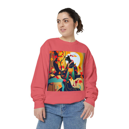 Black Cat in Kimono Unisex Garment-Dyed Sweatshirt