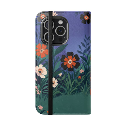 🌺🐈 The Lady Of The Midnight Garden Cat Flip Case – Art Deco Floral Fantasy