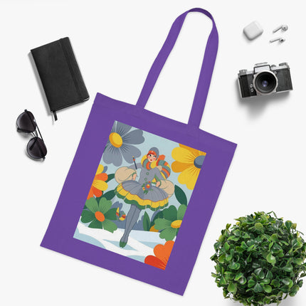 🌼❄️ The Winter Flower Wanderer Cotton Tote Bag – Colorful Winter Fantasy