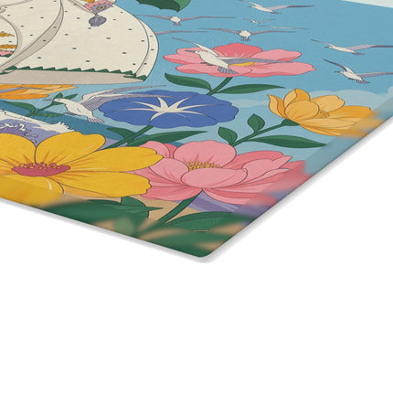 🌊🌸 The Lady Of The Seaside Garden Glass Cutting Board – Art Deco Coastal Fashion