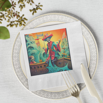 Skeleton Crew of the Misty Seas White Coined Napkins