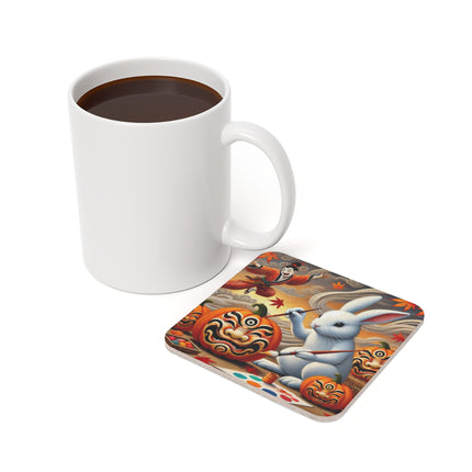 Halloween Rabbit’s Kabuki Jack-o’-Lanterns Cork Back Coaster