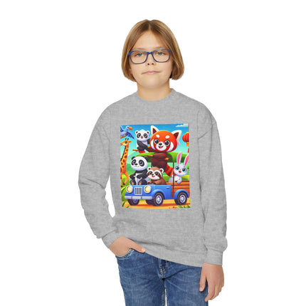 Safari Friends on the Move Youth Crewneck Sweatshirt – Adventure, Friendship & Playful Energy