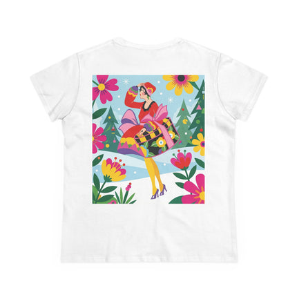 🎄🌺 Christmas In The Winter Garden Cotton Tee – Art Deco Holiday Whimsy