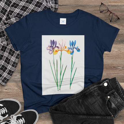 Women's Blue Iris Print Midweight Cotton Tee