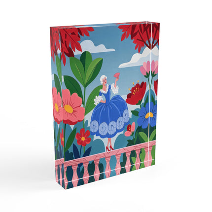 🌸🪭 The Lady Of The Grand Flower Terrace Acrylic Art Block – Art Deco Floral Elegance