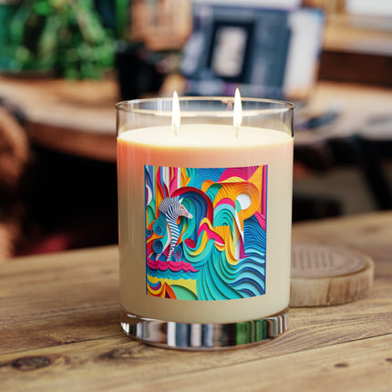 Surfing Zebra Scented Candle - Full Glass, 11oz - The White Tea & Fig, The Lavender & Sage, and The Ocean Mist & Moss