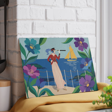 🔭⛵ The Lady Of The Seaside Spyglass Glass Cutting Board – Art Deco Coastal Elegance