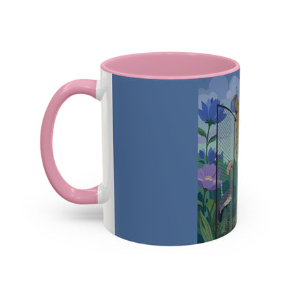 The Lady And The Enchanted Heron Colorful Mugs – Art Deco Botanical Elegance