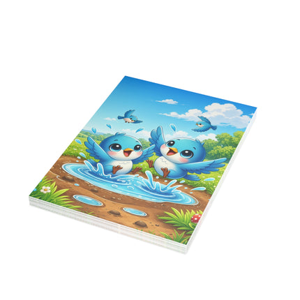 🐦💦 The Little Bluebird Puddle Party Greeting Card – Whimsical Animal Adventure