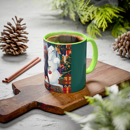 ☃️🎄 The Snowman's Christmas Companion Colorful Mug – Art Deco Holiday Fantasy