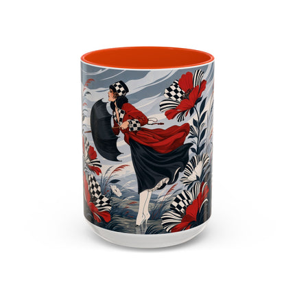 ☔🌹 The Scarlet Checkerboard Rainstorm Colorful Mug – Art Deco Floral Elegance